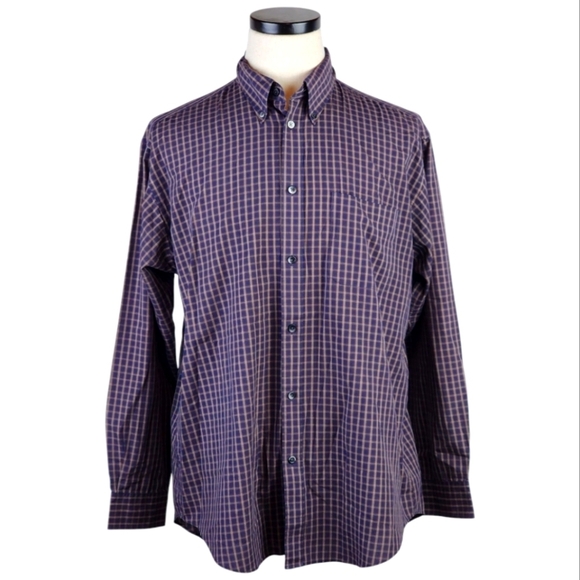 Dockers Other - Dockers EXACT Plaid Button-Down Shirt Navy Burgundy Cotton Blend Size L